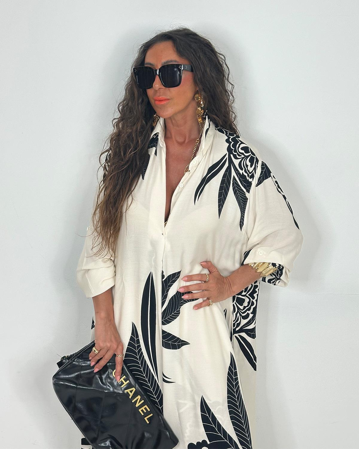 Boho Floral Print Button Front Longline Shirt Set (Buy 2 Free Shipping)