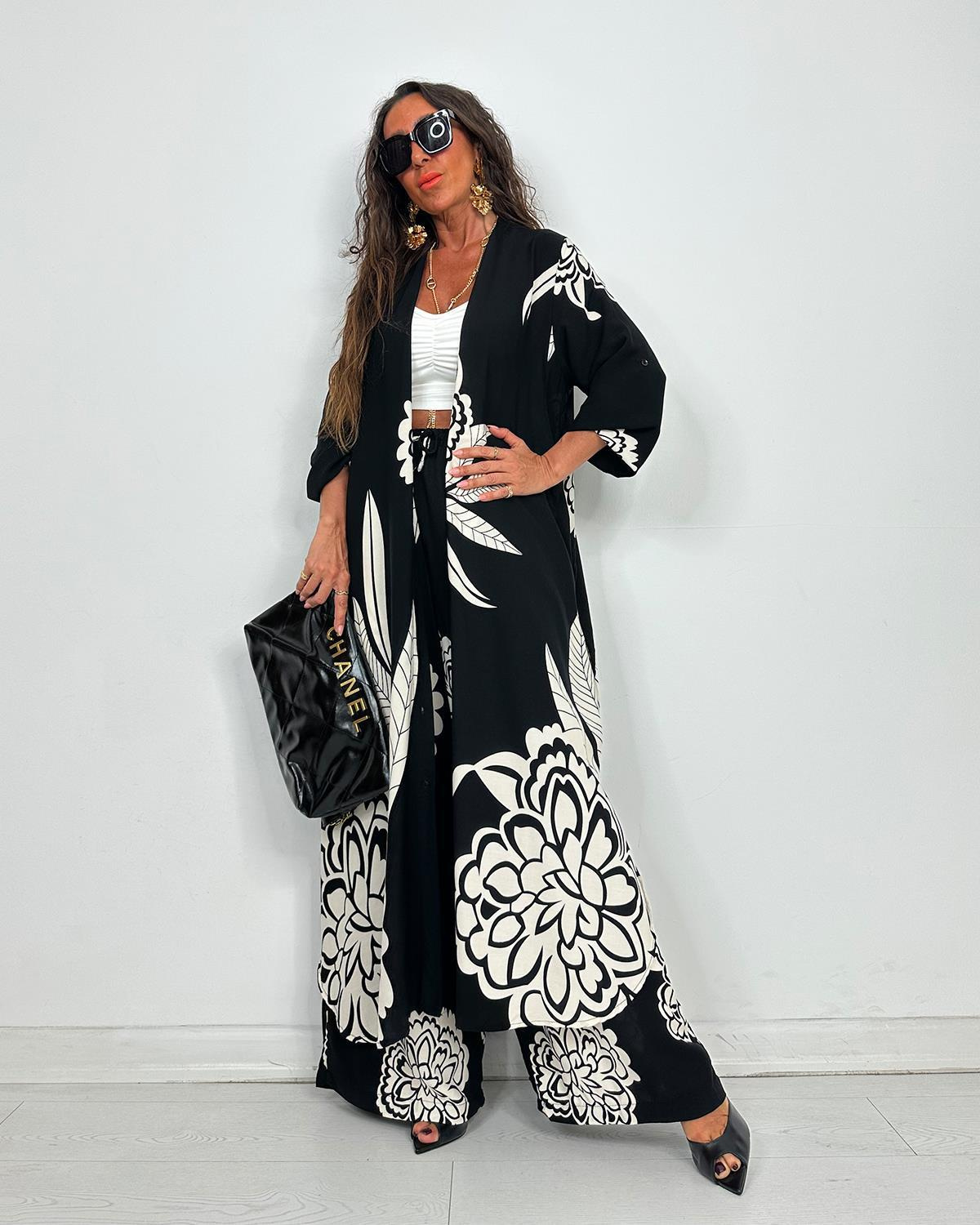 Boho Floral Print Button Front Longline Shirt Set (Buy 2 Free Shipping)