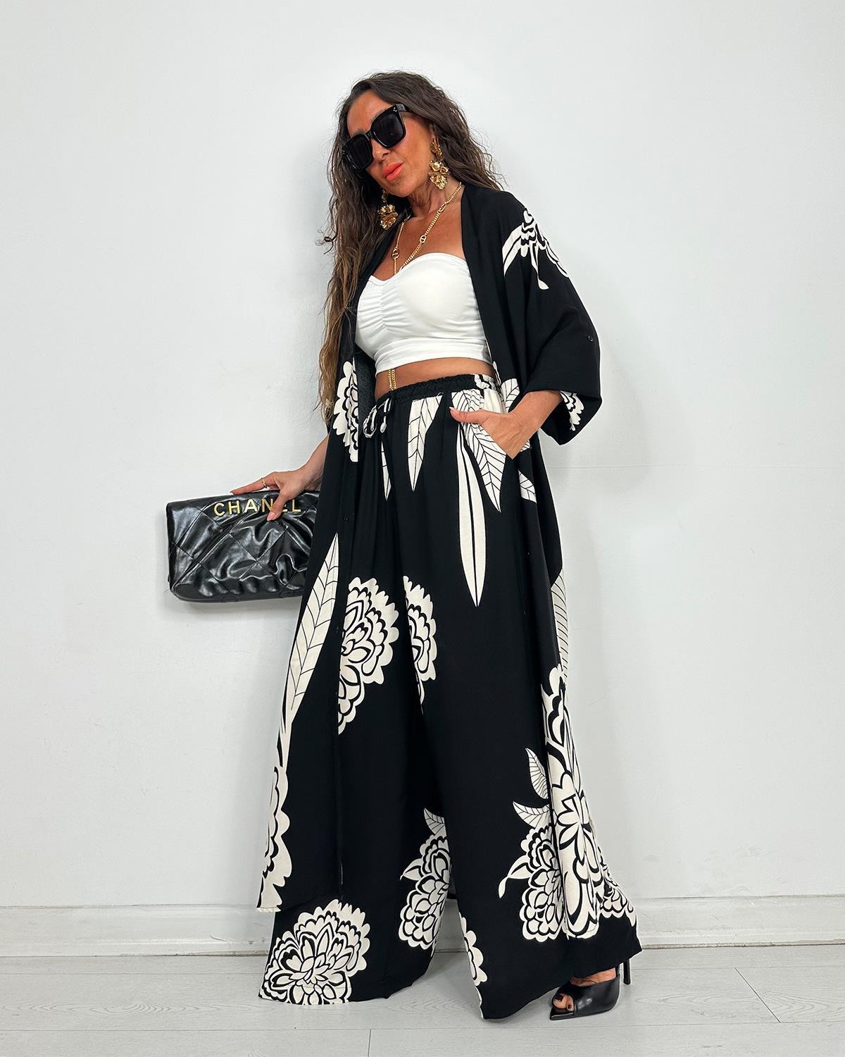 Boho Floral Print Button Front Longline Shirt Set (Buy 2 Free Shipping)