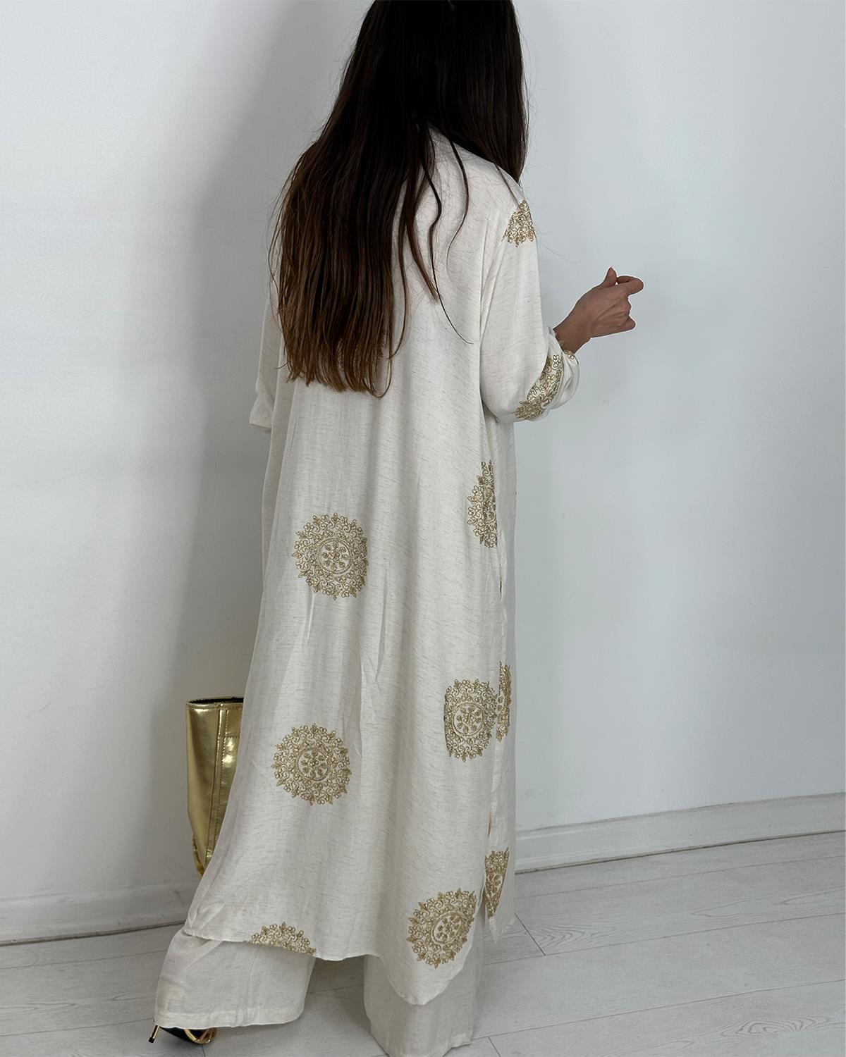 V-Neck Long Shirt and Elastic Waist Wide Leg Pants Set (Buy 2 Free Shipping)