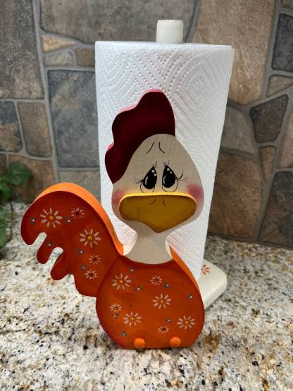 Orange Rooster Paper Towel Holder