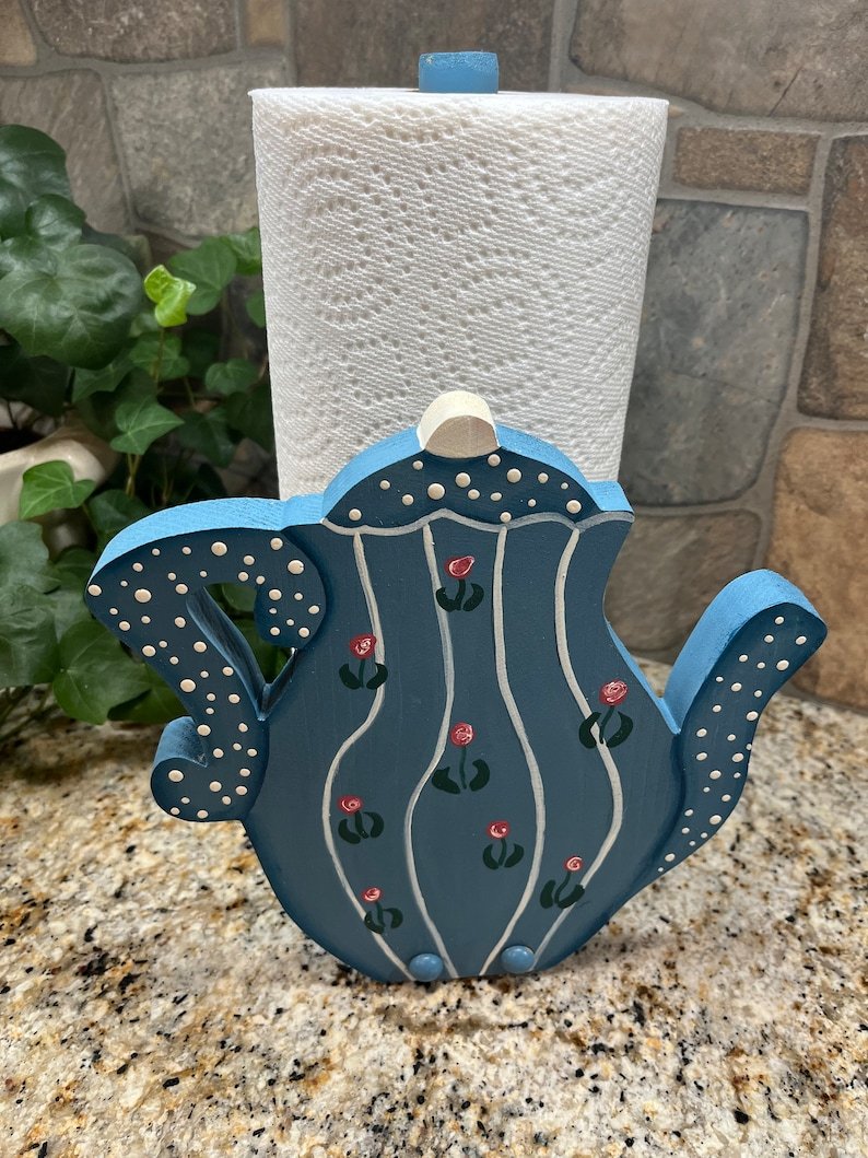 Elegant Blue Teapot Paper Towel Holder