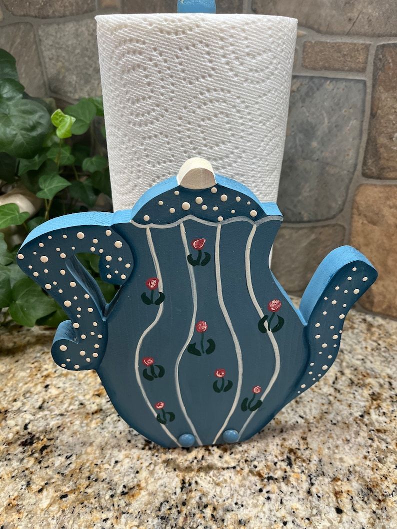Elegant Blue Teapot Paper Towel Holder