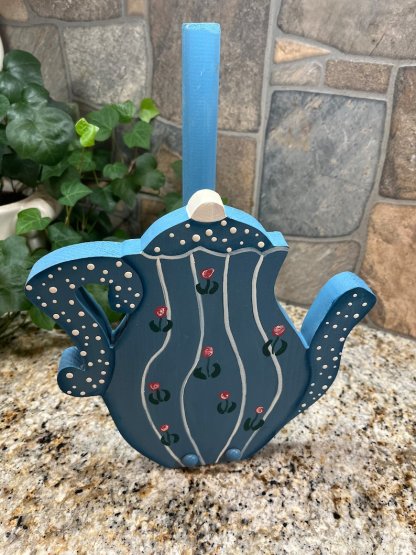 Elegant Blue Teapot Paper Towel Holder
