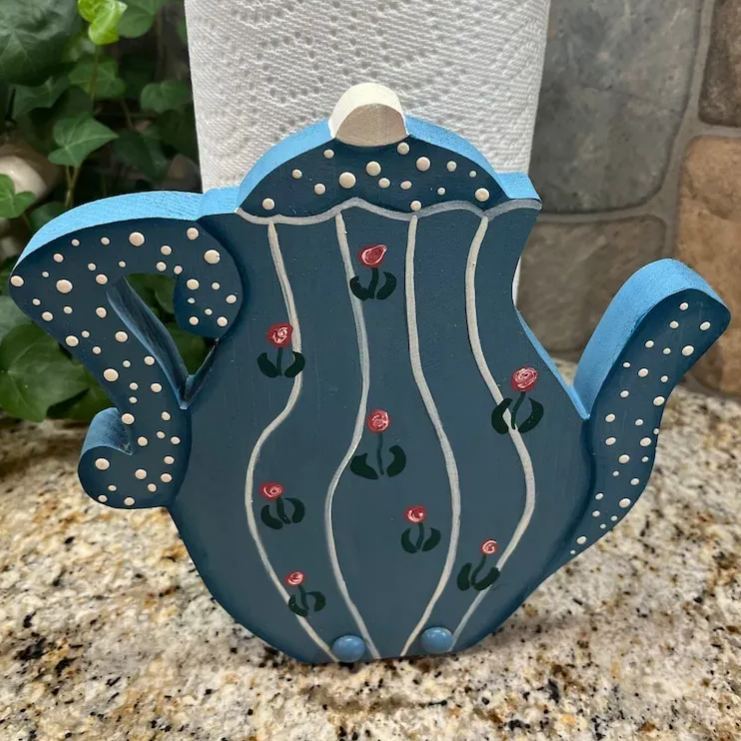 Elegant Blue Teapot Paper Towel Holder