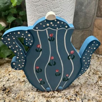 Elegant Blue Teapot Paper Towel Holder