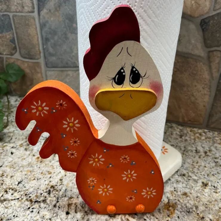 Orange Rooster Paper Towel Holder