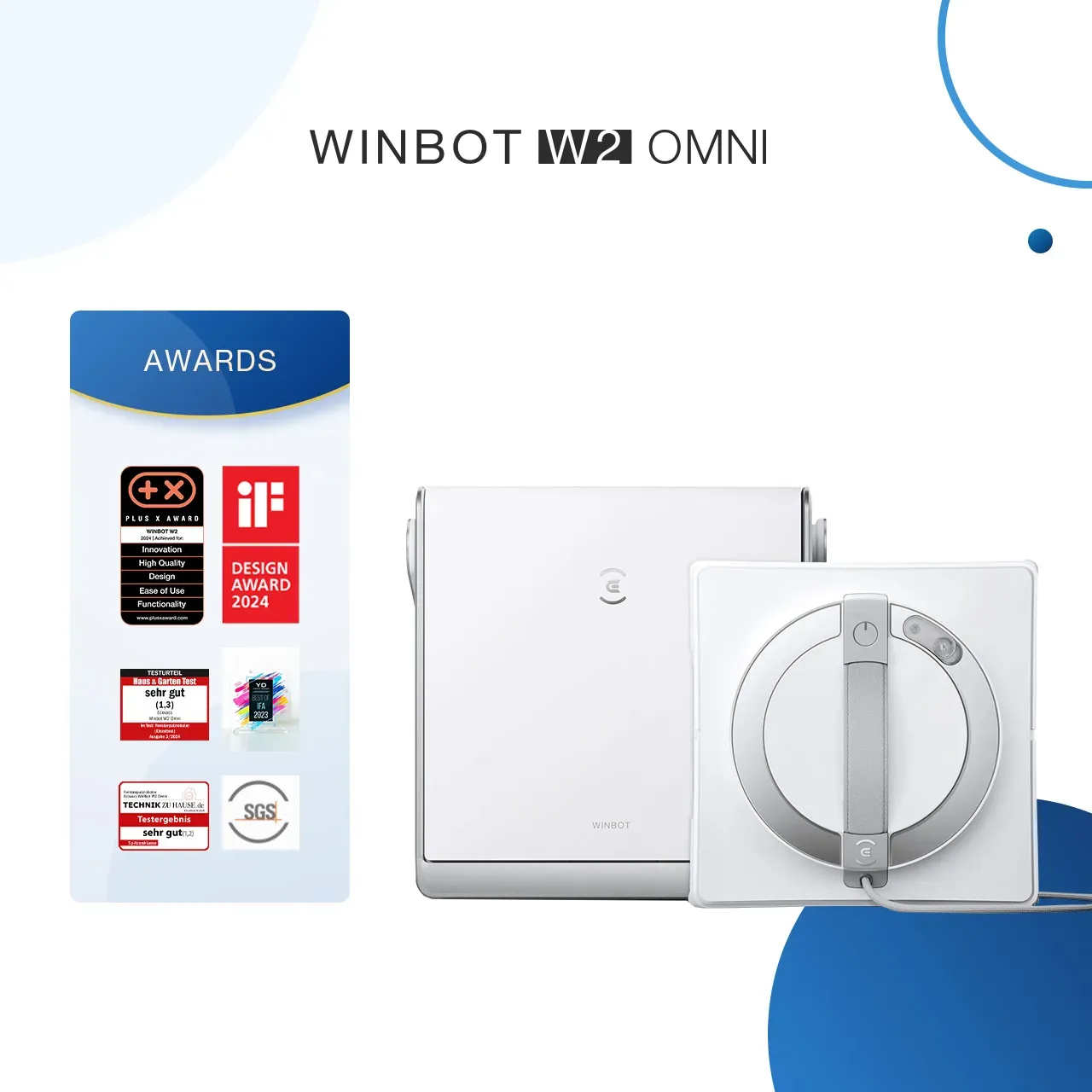 Robot lave-vitre Ecovacs Winbot W2 Pro Omni Blanc