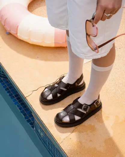 Sandales fisherman en cuir Analine crocodile