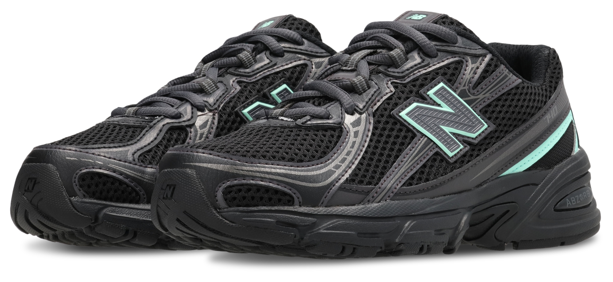 New Balance 740 - Primaire-College Chaussures – Black-Bright Mint