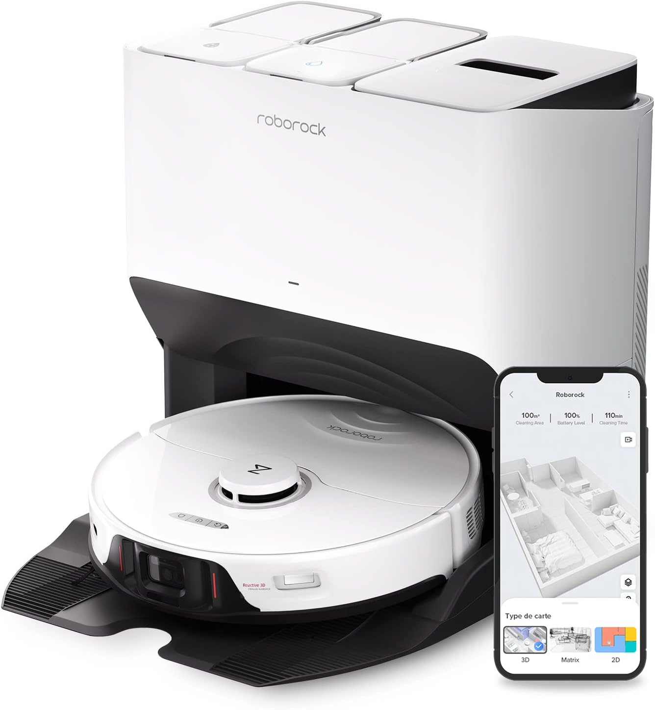 Roborock Saros 10 Aspirateur Robot 22,000 Pa DuoDivide Anti-Enchevétrements, Robot Aspirateur Le Plus Fin, Reactive Al 3.0