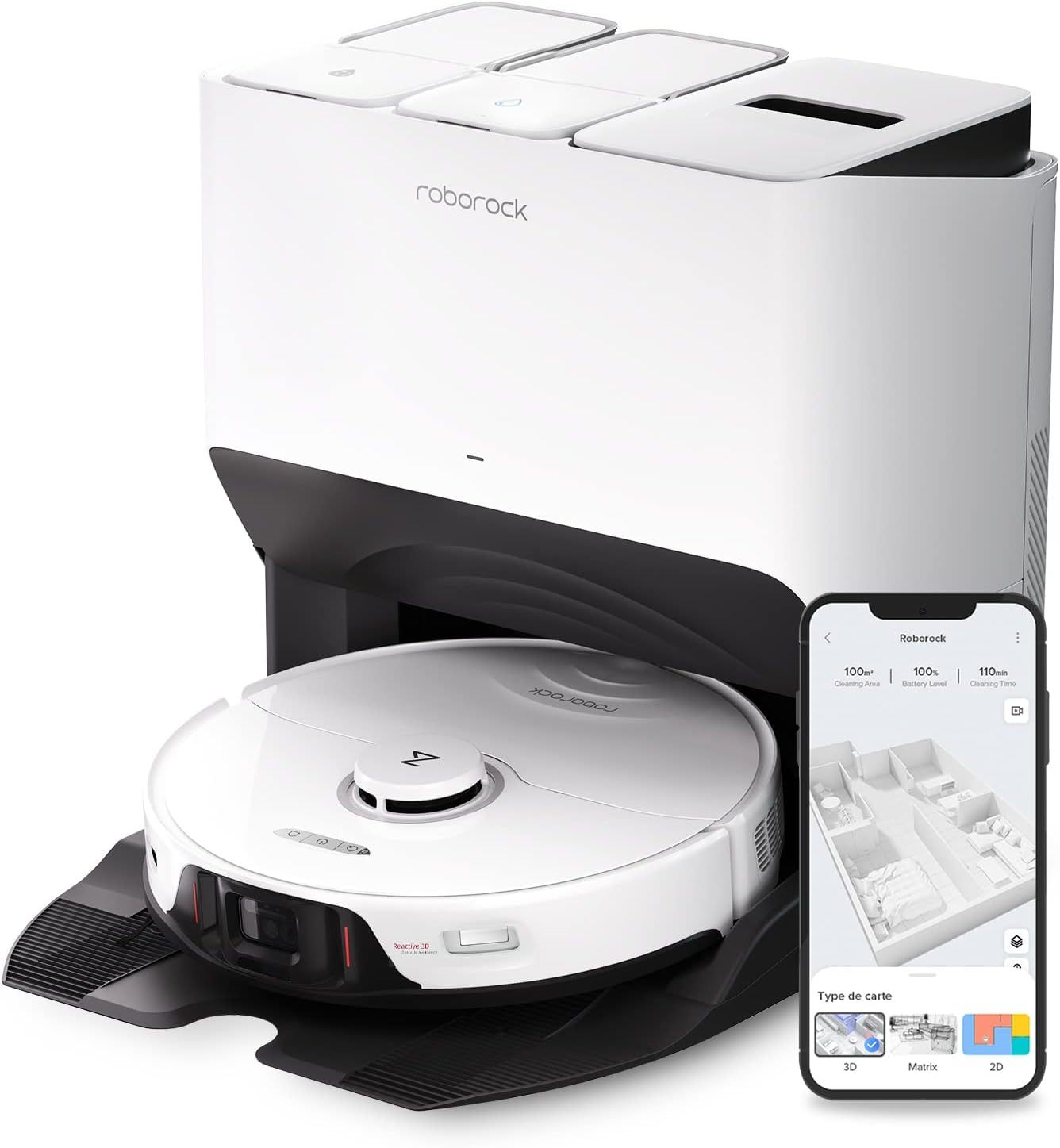 Roborock Saros 10 Aspirateur Robot 22,000 Pa DuoDivide Anti-Enchevétrements, Robot Aspirateur Le Plus Fin, Reactive Al 3.0