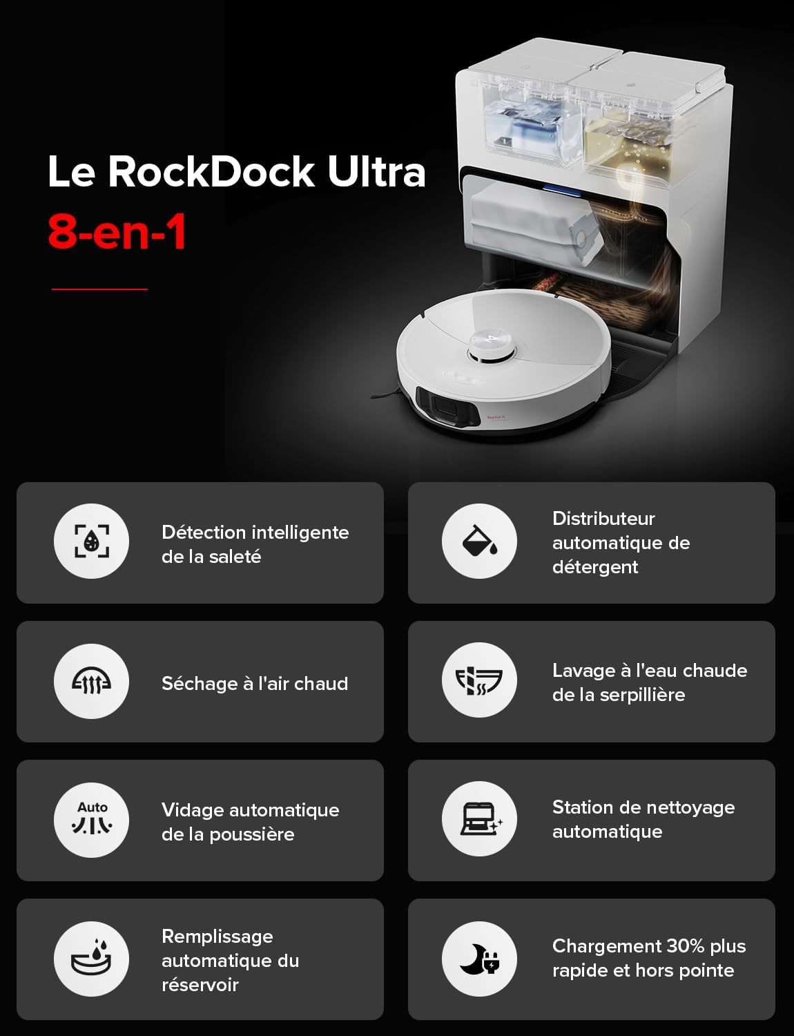 Roborock Saros 10 Aspirateur Robot 22,000 Pa DuoDivide Anti-Enchevétrements, Robot Aspirateur Le Plus Fin, Reactive Al 3.0