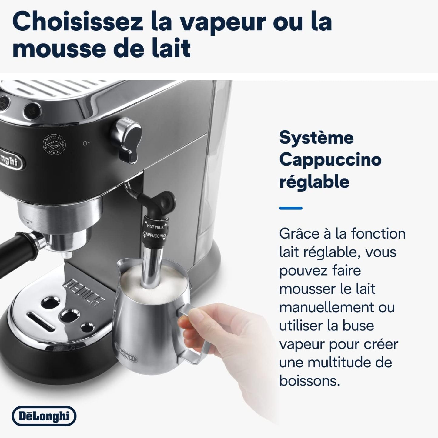 De'Longhi Dedica Style EC685.M, Machine à Expresso avec Buse à Mousse de Lait Professionnelle, Seulement 15 cm de Large, Réservoir de 1 L, Boîtier en Métal, Compatible avec les Dosettes E.S.E, Métal