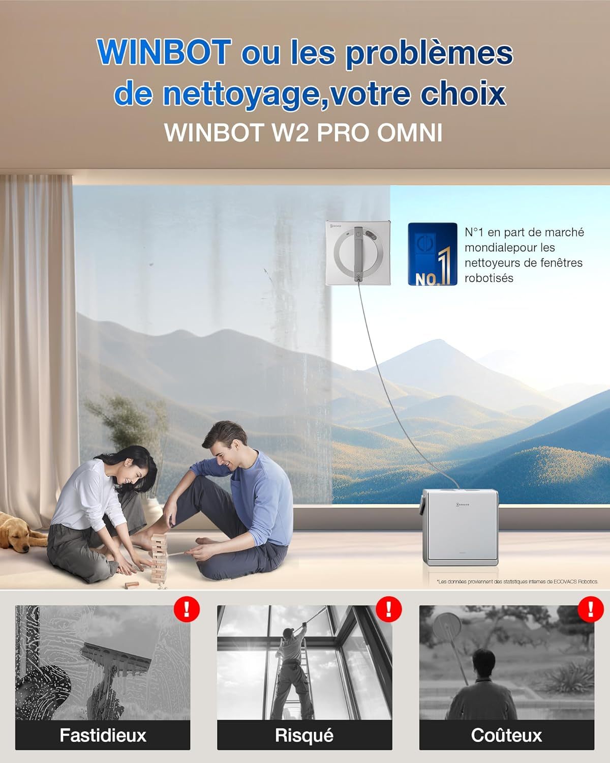 Robot lave-vitre Ecovacs Winbot W2 Pro Omni Blanc