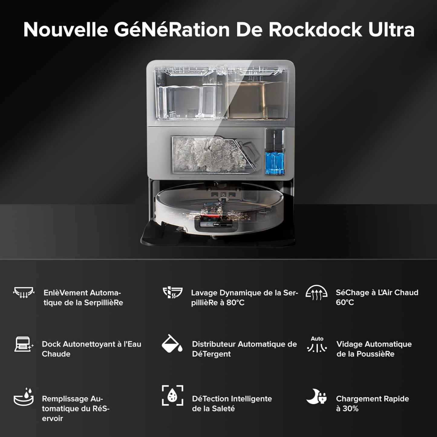 Roborock Saros 10 Aspirateur Robot 22,000 Pa DuoDivide Anti-Enchevétrements, Robot Aspirateur Le Plus Fin, Reactive Al 3.0