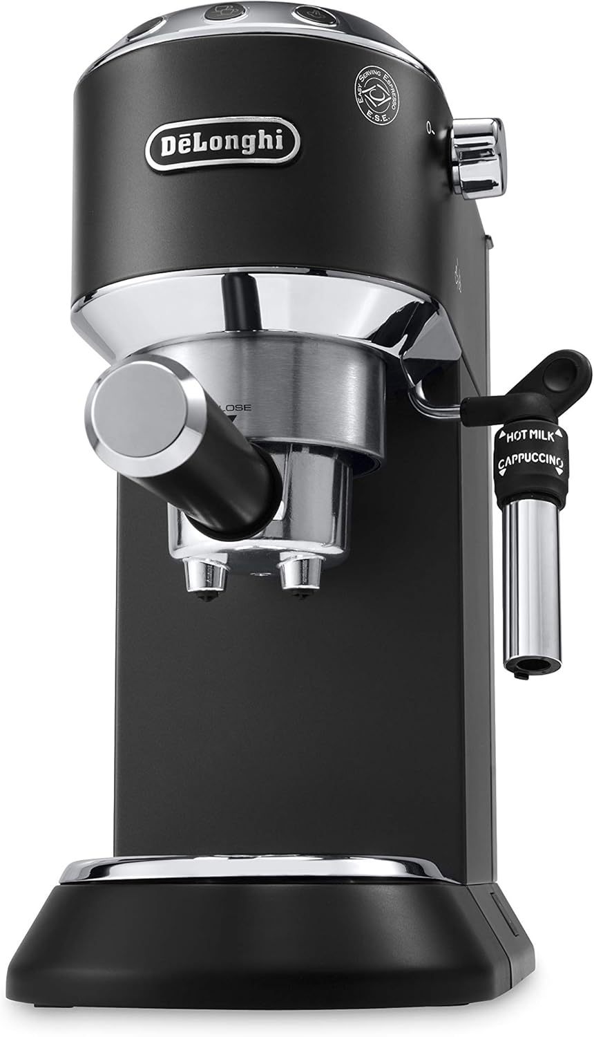 De'Longhi Dedica Style EC685.M, Machine à Expresso avec Buse à Mousse de Lait Professionnelle, Seulement 15 cm de Large, Réservoir de 1 L, Boîtier en Métal, Compatible avec les Dosettes E.S.E, Métal