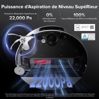 Roborock Saros 10 Aspirateur Robot 22,000 Pa DuoDivide Anti-Enchevétrements, Robot Aspirateur Le Plus Fin, Reactive Al 3.0