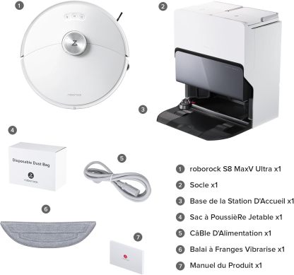 Roborock Saros 10 Aspirateur Robot 22,000 Pa DuoDivide Anti-Enchevétrements, Robot Aspirateur Le Plus Fin, Reactive Al 3.0