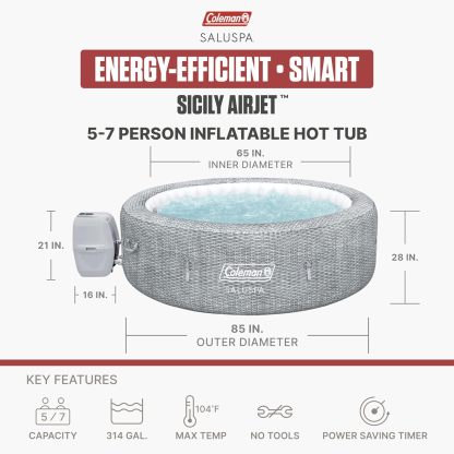 Colemthtan Sicily Energy-Efficient AirJet Inflatable Hot Tub 5-7 Person with App-Control