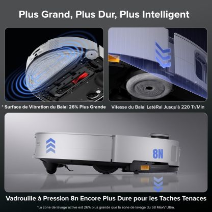 Roborock Saros 10 Aspirateur Robot 22,000 Pa DuoDivide Anti-Enchevétrements, Robot Aspirateur Le Plus Fin, Reactive Al 3.0