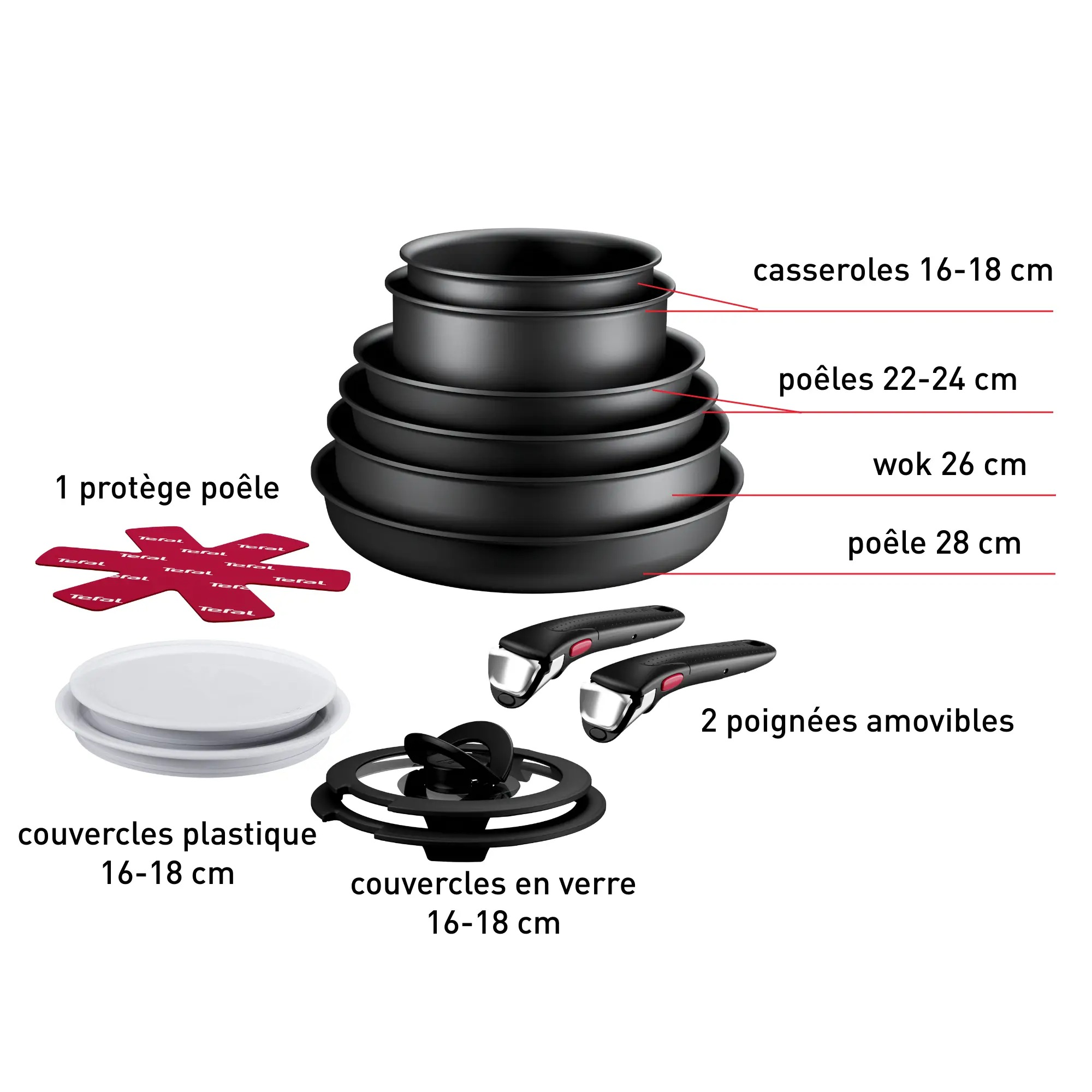 Tethtfal Ingenio Eco Resist Batterie de cuisine 13 pièces, Empilable