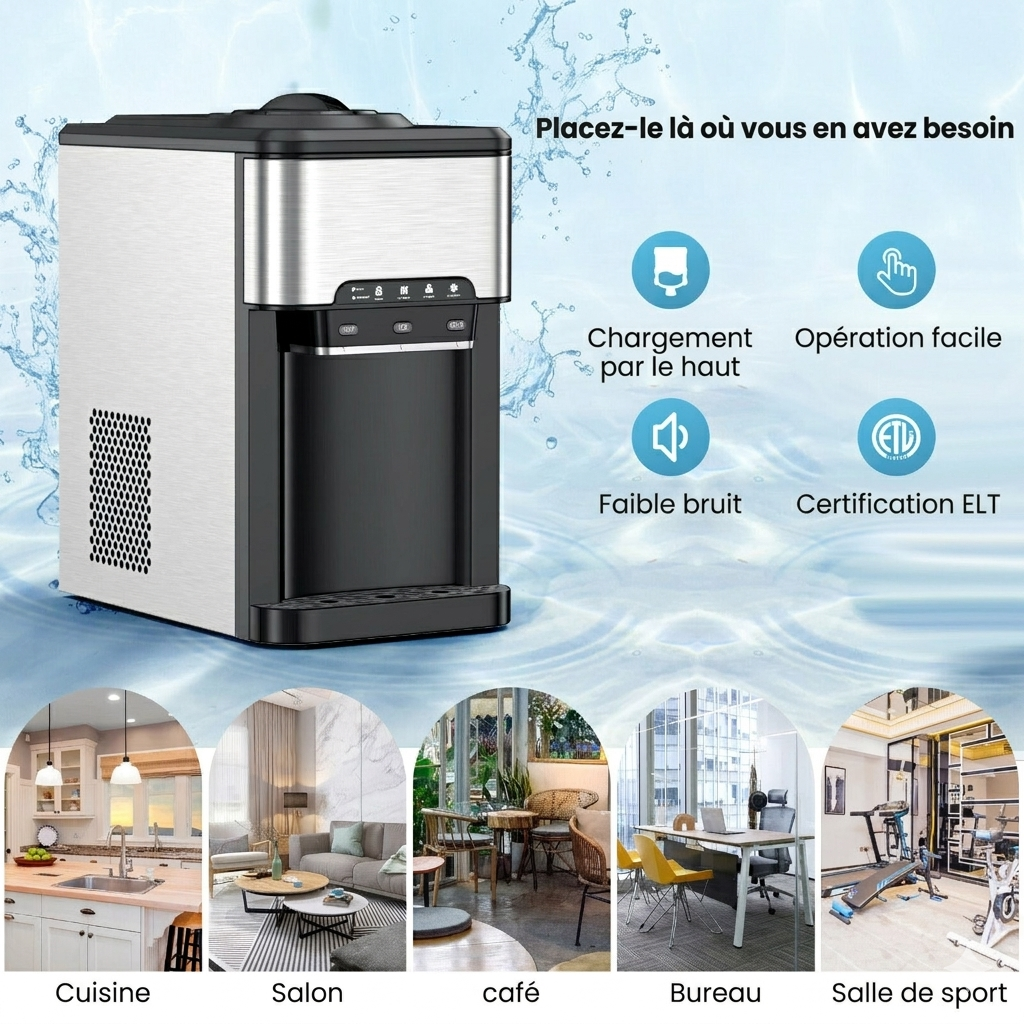 Costway Distributeur d’eau 3-en-1 avec machine à glaçons intégrée, 3 températures réglables