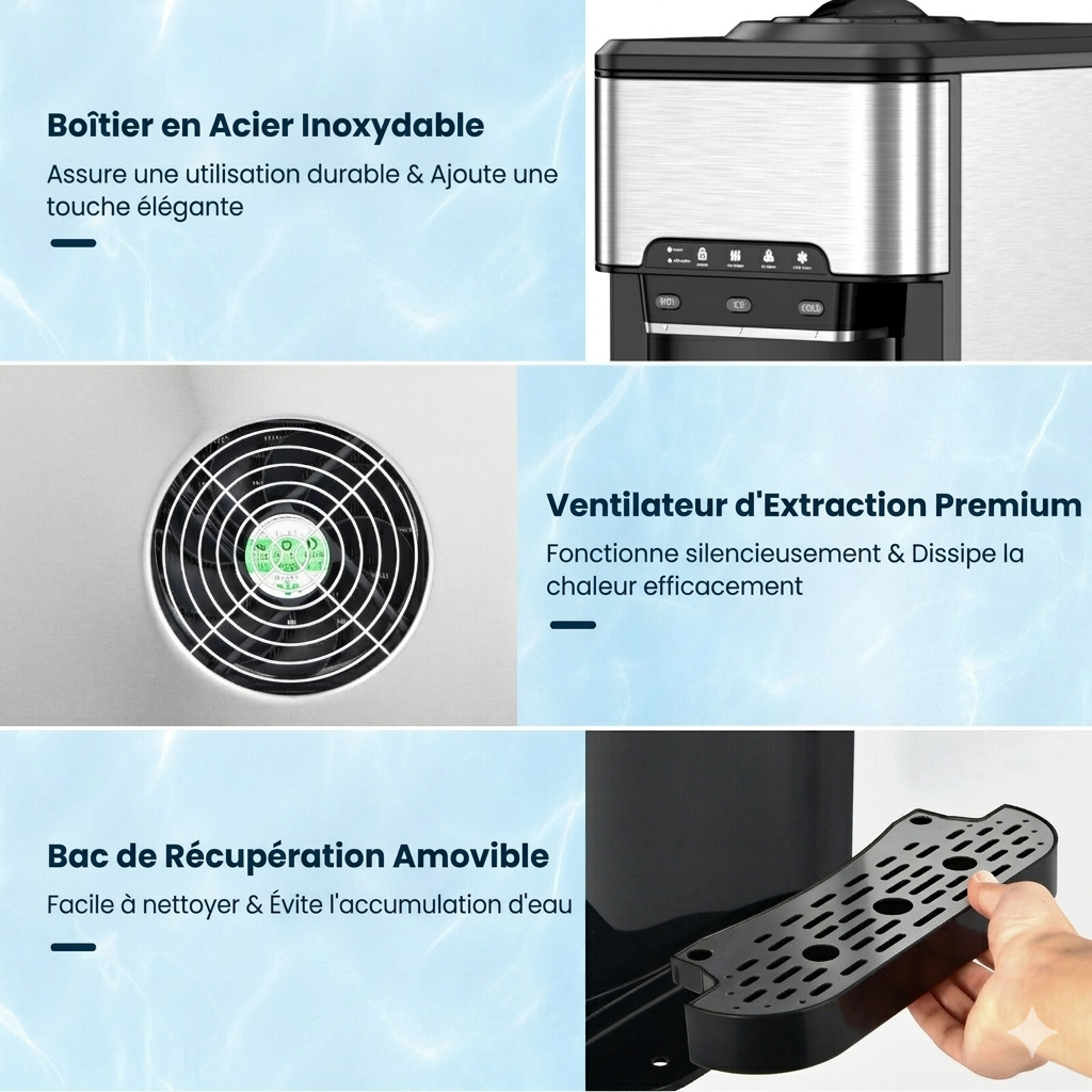 Costway Distributeur d’eau 3-en-1 avec machine à glaçons intégrée, 3 températures réglables