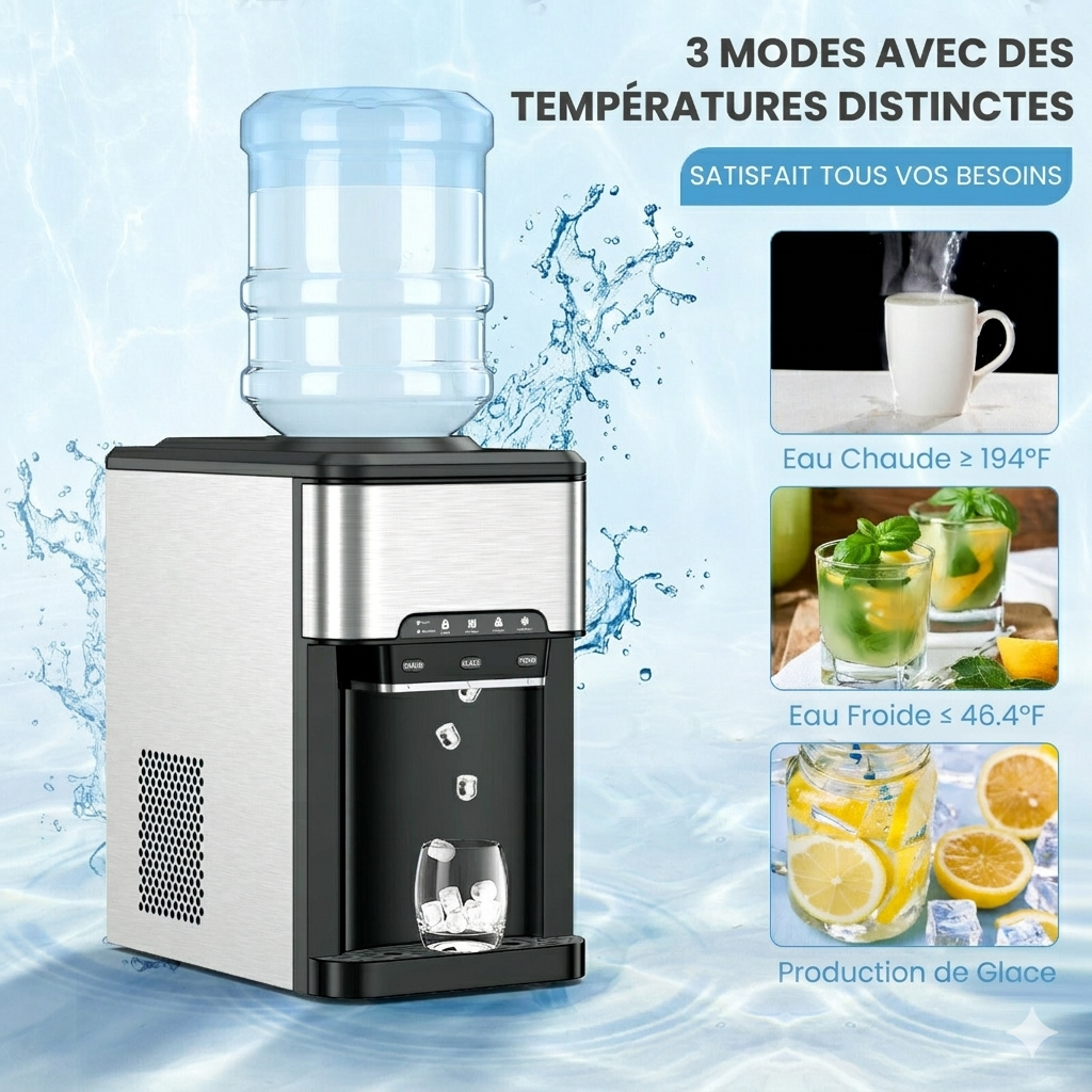 Costway Distributeur d’eau 3-en-1 avec machine à glaçons intégrée, 3 températures réglables