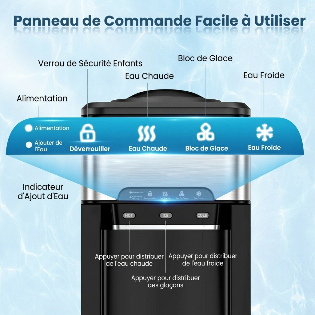 Costway Distributeur d’eau 3-en-1 avec machine à glaçons intégrée, 3 températures réglables