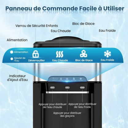 Costway Distributeur d’eau 3-en-1 avec machine à glaçons intégrée, 3 températures réglables