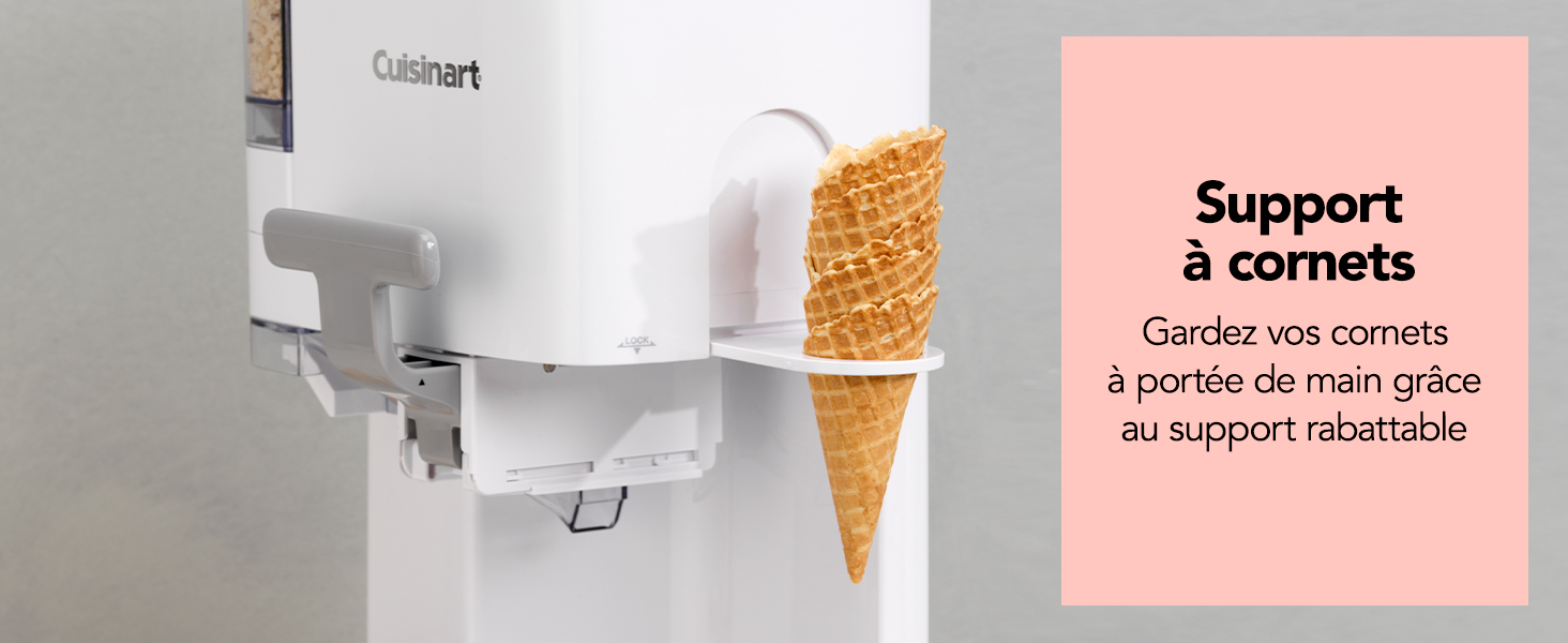 Cuisinart, machine &agrave; glace, ICE48E, sorbeti&egrave;re, glace &agrave; l'italienne maison, support &agrave; cornet