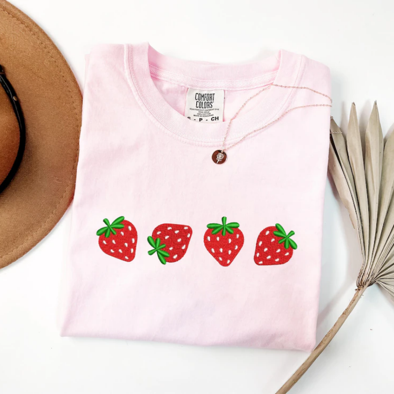 Comfort Colors Embroidered Strawberry T-Shirt
