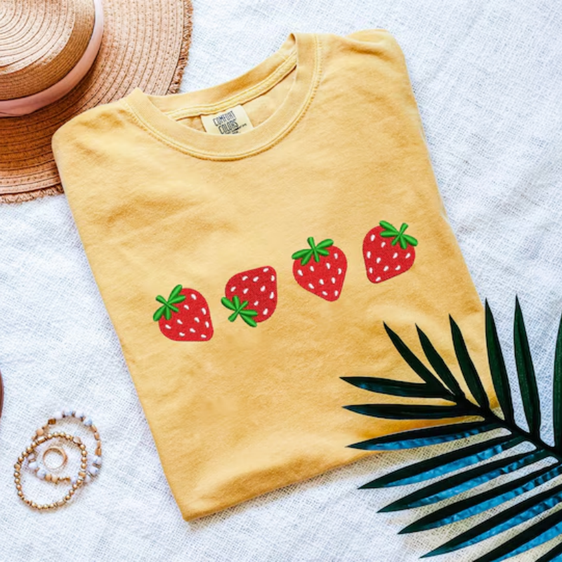 Comfort Colors Embroidered Strawberry T-Shirt