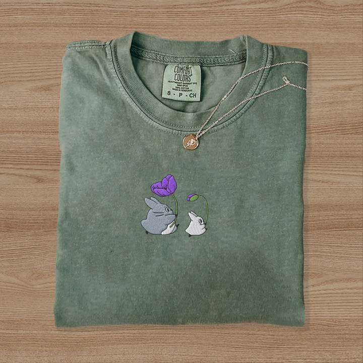 Forest Spirits and Flowers Embroidered T-shirt