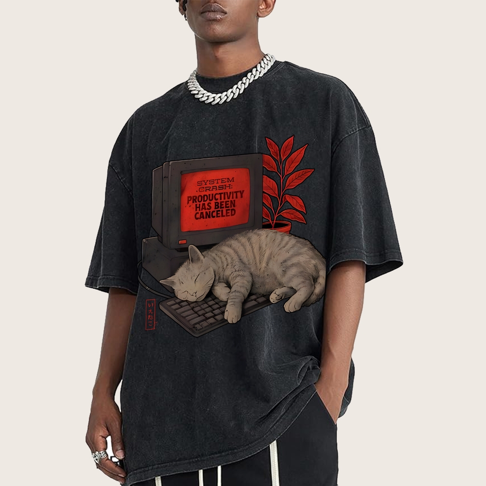 System Crash Cat Vintage Distressed T-shirt