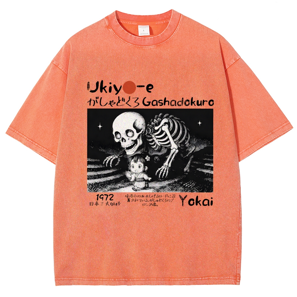 Gashadokuro Skeleton Yokai Ukiyo-e Vintage Distressed T-shirt