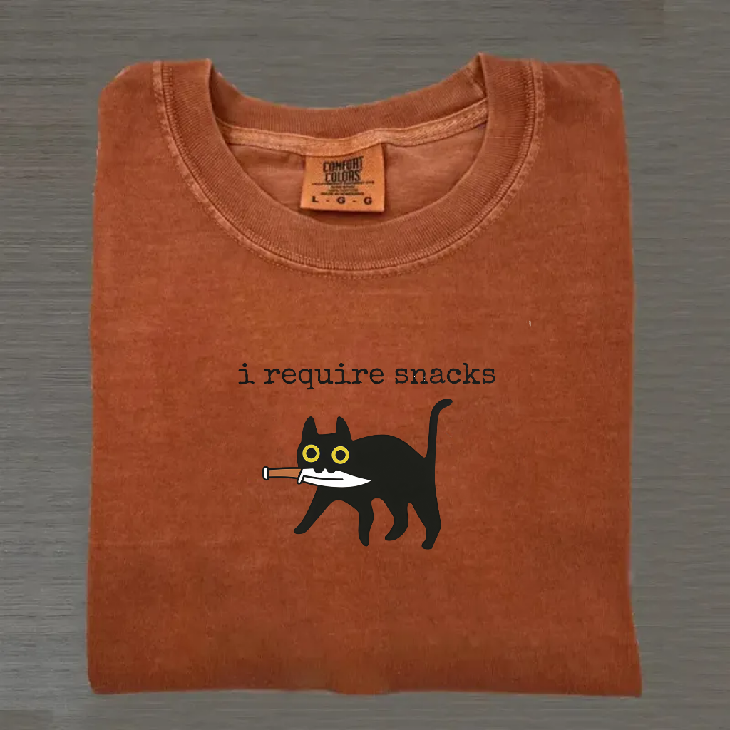 I Require Snacks Shirt Comfort Colors Funny Black Cat T-Shirt