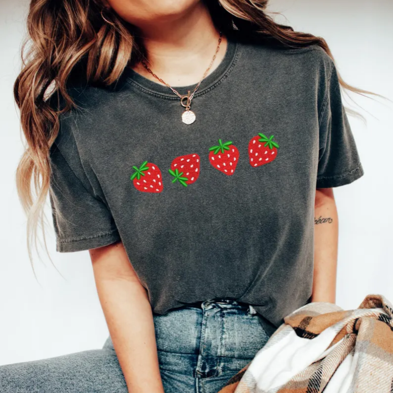 Comfort Colors Embroidered Strawberry T-Shirt
