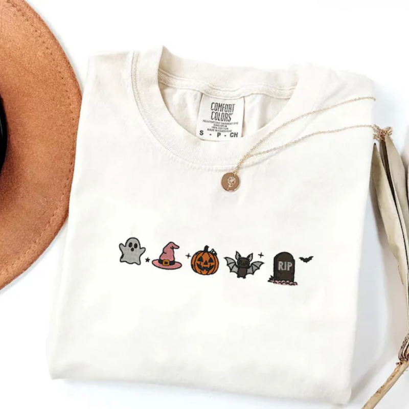 Cute Halloween Embroidery Comfort Colors T-Shirt/ Sweatshirt