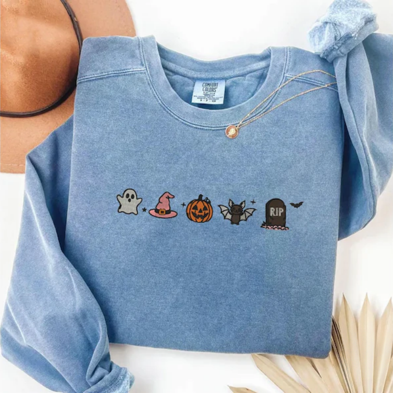 Cute Halloween Embroidery Comfort Colors T-Shirt/ Sweatshirt