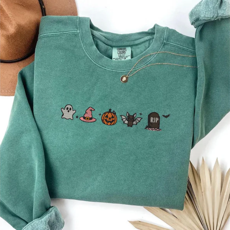 Cute Halloween Embroidery Comfort Colors T-Shirt/ Sweatshirt