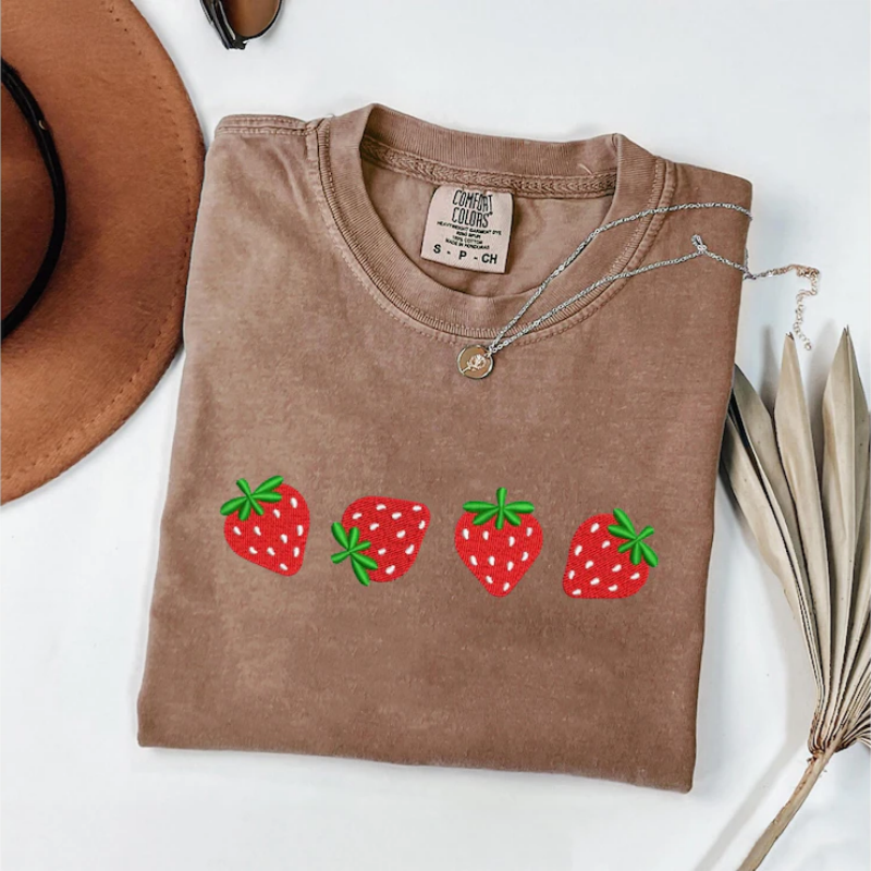 Comfort Colors Embroidered Strawberry T-Shirt