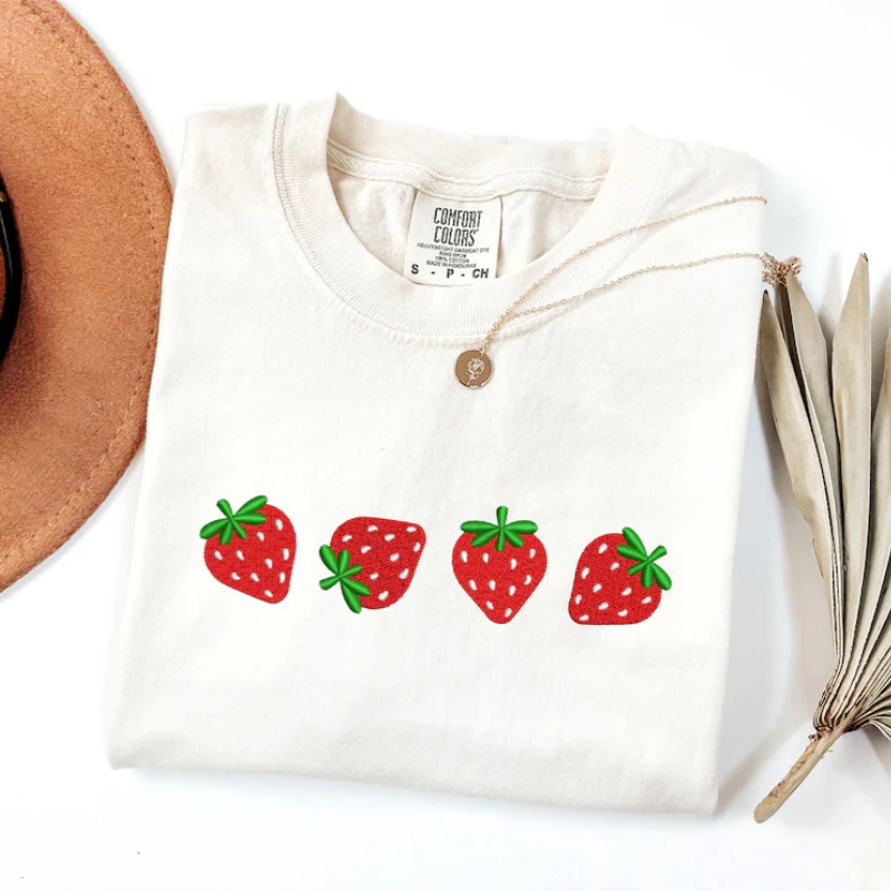 Comfort Colors Embroidered Strawberry T-Shirt