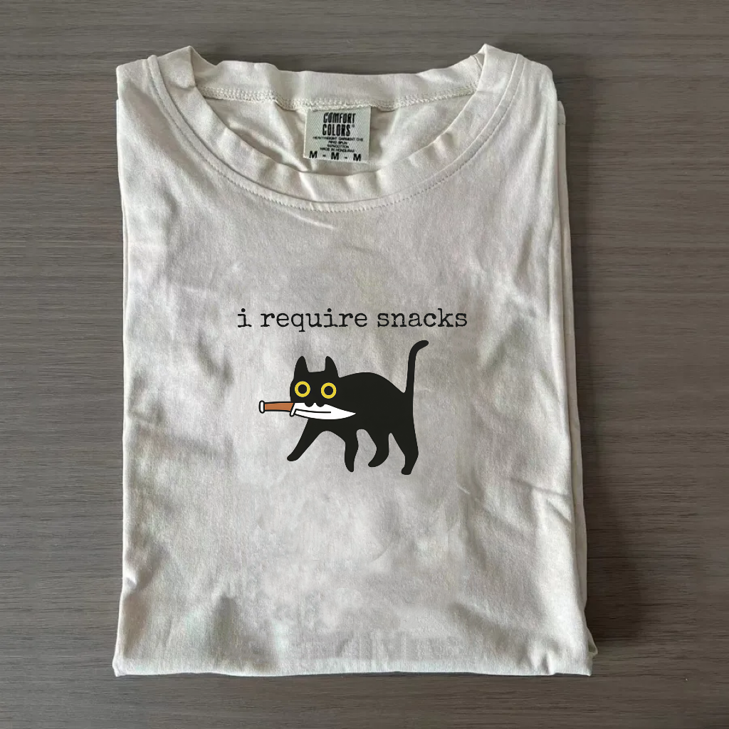 I Require Snacks Shirt Comfort Colors Funny Black Cat T-Shirt