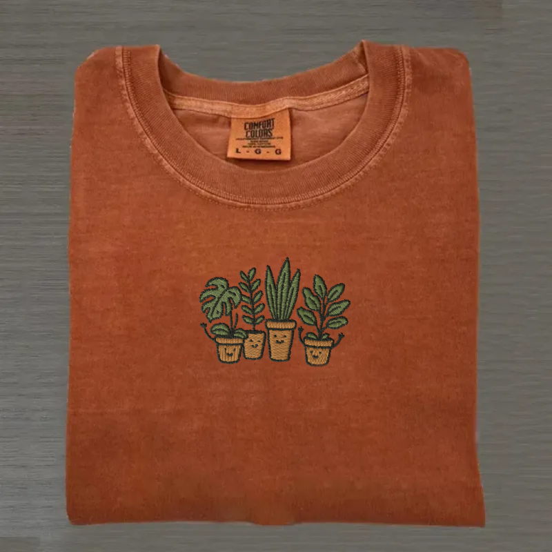 Embroidered Potted Houseplants T-Shirt