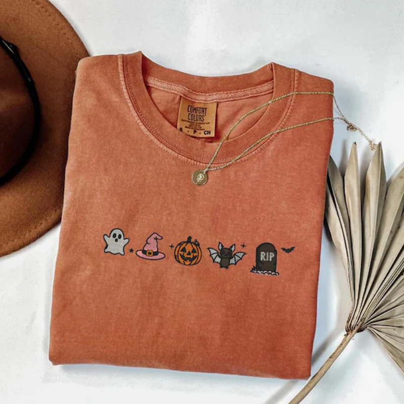 Cute Halloween Embroidery Comfort Colors T-Shirt/ Sweatshirt