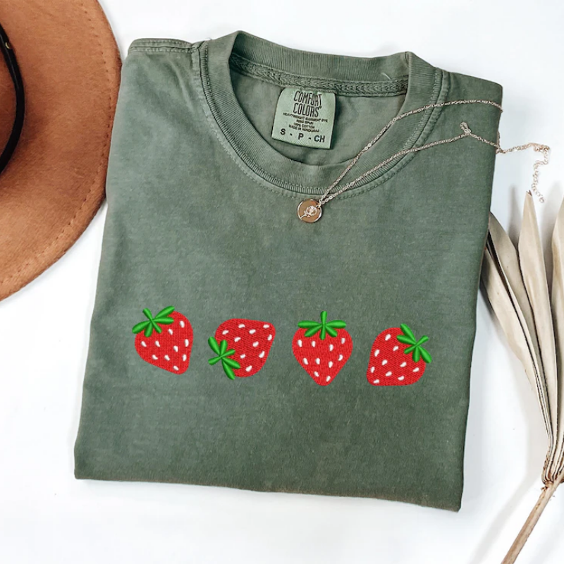 Comfort Colors Embroidered Strawberry T-Shirt