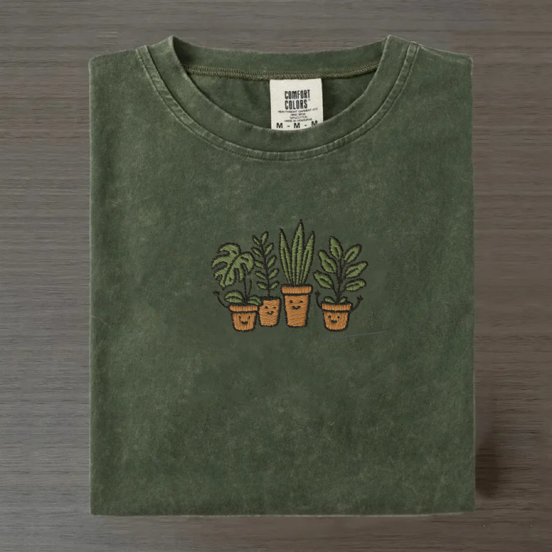 Embroidered Potted Houseplants T-Shirt