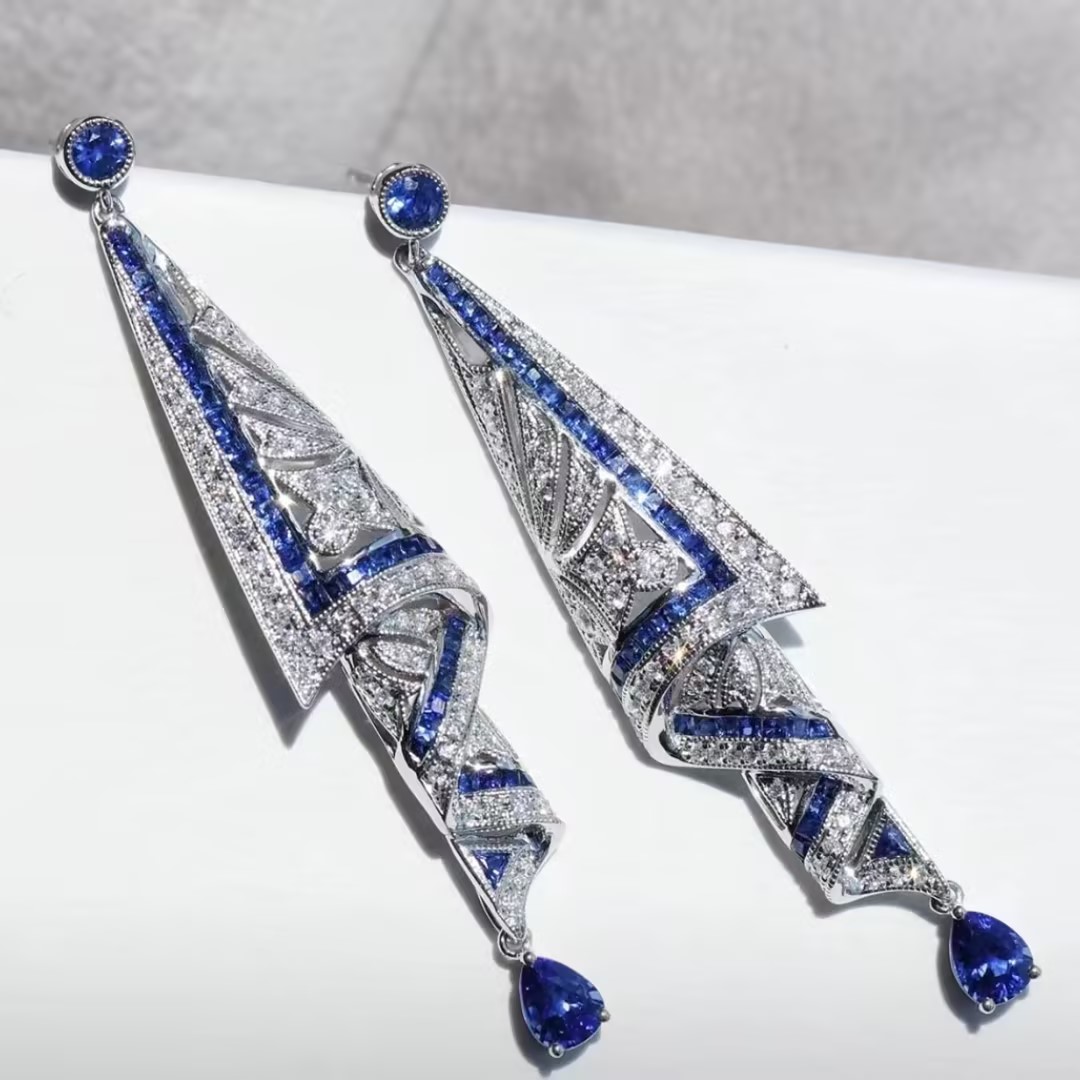 925 Sterling Silver Vintage Gemstone Art Earrings